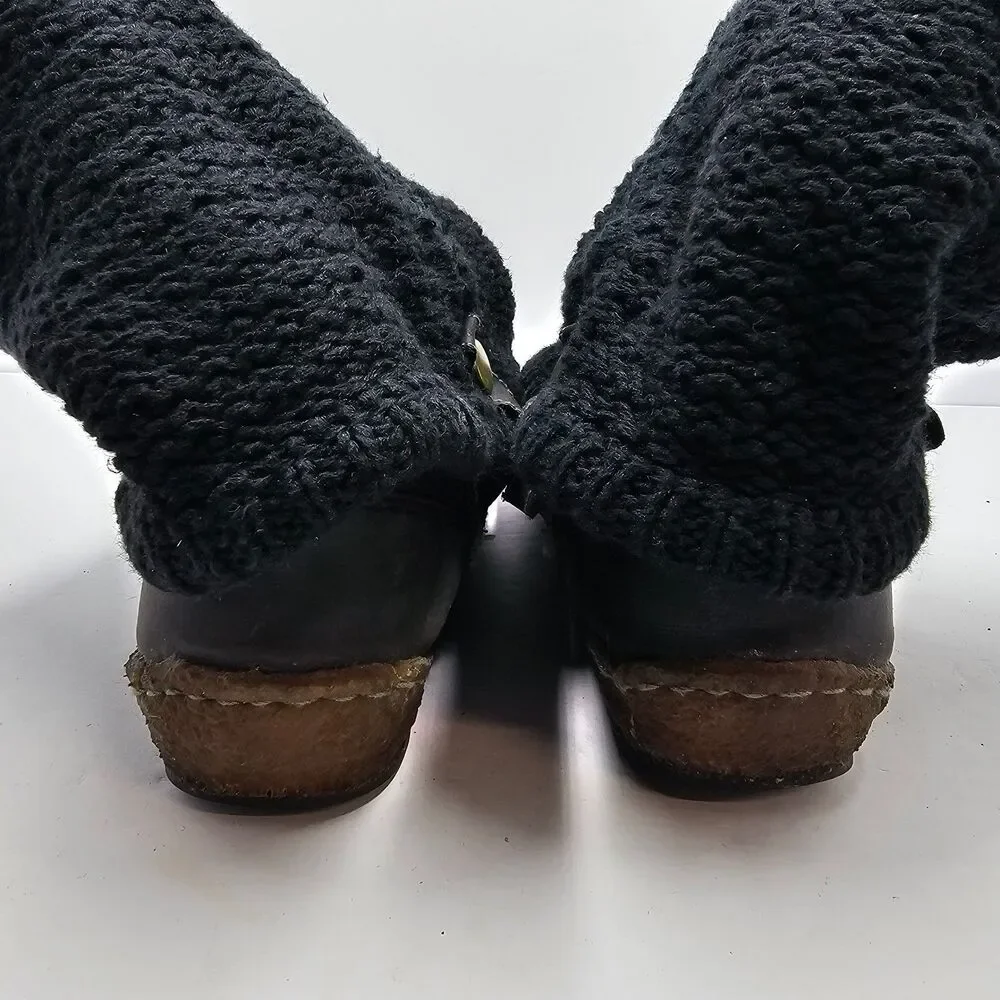 Simple Shoes Cable Knit Sweater Sock Boots Womens Size 8 Black Gray Leather